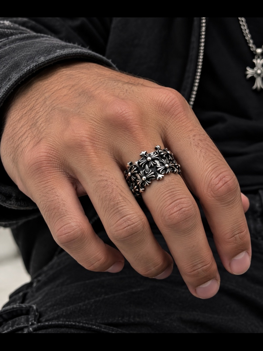 Chrome Hearts Cross Crown Ring - Blackened Silver Tone - Picture 2 of 11